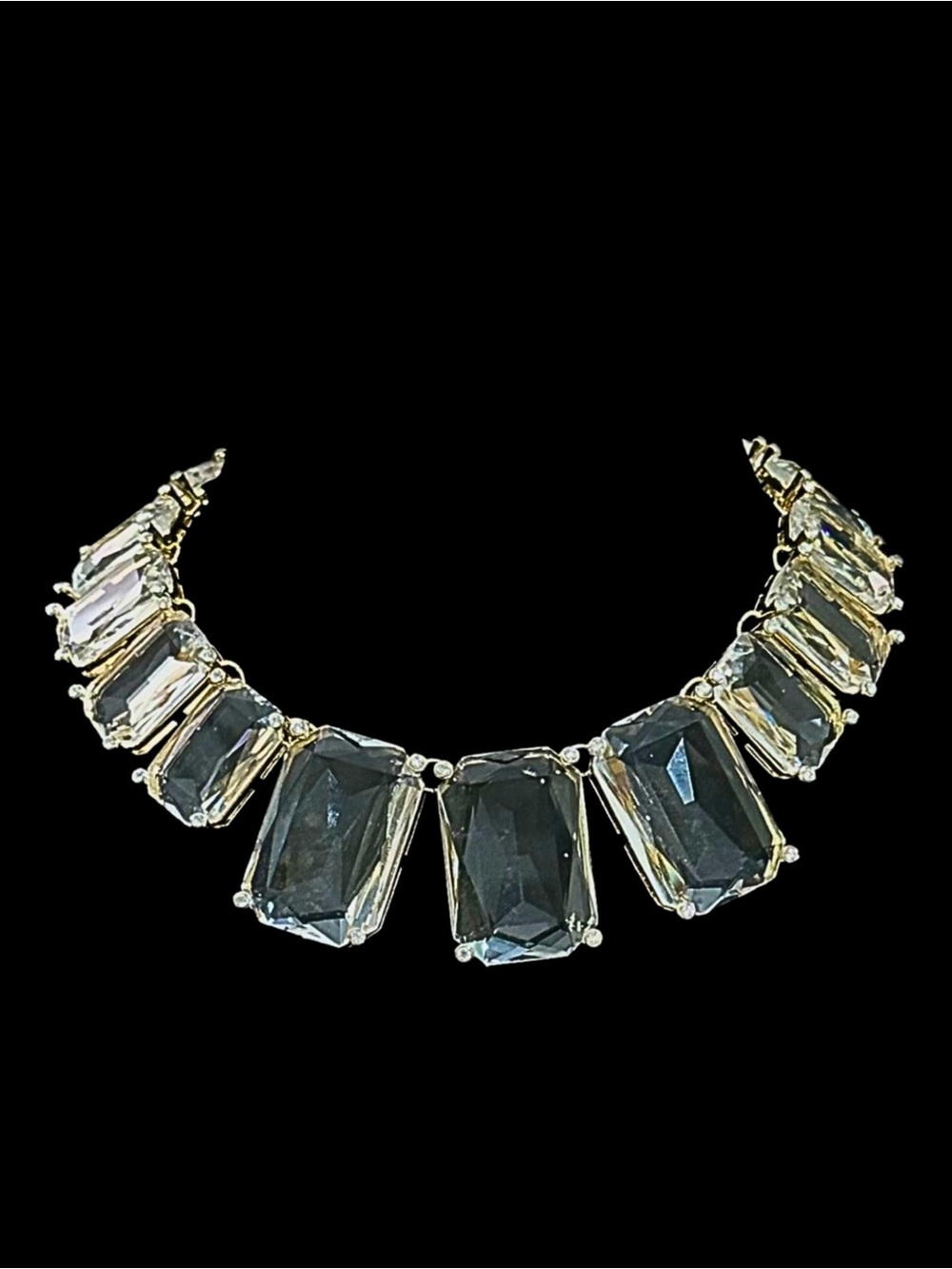 Elegant Gold-Tone Necklace with Large Clear Crystals
